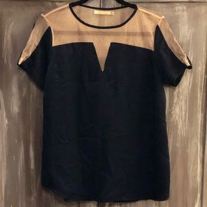 Blue blouse with sheer neckline